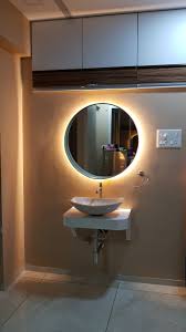 Download wash basin stock vectors. Wash Basin With Circular Mirror And Led Lights At Back By Alaya D Decor