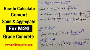 how to calculate cement sand and aggregate for m20 concrete