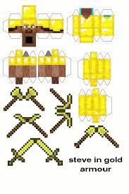 Papercraft Steve In Gold Armour With Tools Papercraft Minecraft Skin Minecraft Printables Minecraft Toys