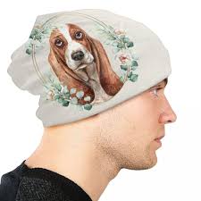 Cheap Basset Hound Dog In Floral Bonnet Hat Knitting Hats Unisex Women Cool  Unisex Pet Lover Warm Winter Skullies Beanies Caps