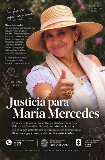 Rechazamos con absoluta contundencia el asesinato cruel y despiadado de  María Mercedes Díaz Perdomo, una mujer madre cabeza de hogar y trabajadora  vinculada al campo y al turismo rural de #Venadillo. A