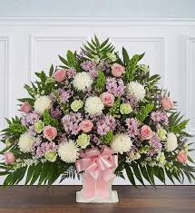 Shop 1800flowers for bonsai tree delivery! Heartfelt Tribute Floor Basket Pastel 1800flowers Com