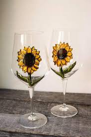 Duo De Verres A Vin Design Fleur Tournesol Glass Wine Glass Wine