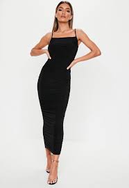 Black Slinky Ruched Midi Dress Missguided Ruched Midi Dress Women Dress Online Slinky Dress