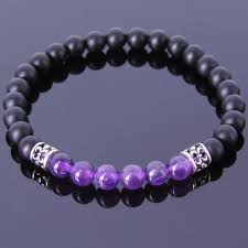 Men S Healing Gemstone Bracelet Matte Black Onyx Amethyst Sterling Silver 423m Healing Gemstone Bracelets Mens Jewelry Etsy Earrings