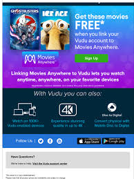 You can link your movies anywhere and vudu accounts so you can watch your wb movies in either platform. Vudu 2 Free Movies By Linking To Movies Anywhere Via Email Invite Phatwallet