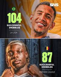 Matheus Cunha 🤝 Eberechi Eze 🤝 Jeremy Doku Those three players lead the  way for most dribbles completed this season!