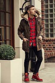 In 2000, the boots featured on oprah's favourite things, propelling the shoes into super stardom. Men S Dark Brown Parka Red Plaid Long Sleeve Shirt Black Skinny Jeans Red Suede Casual Boots Winter Outfits Men Fall Fashion Trends Men Mens Outfits