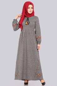 Elbise Karyagdi Desen Nakisli Elbise Kprs1075 Gri Musluman Modasi Elbise The Dress