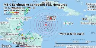 Major Magnitude 7.6 Earthquake - Honduras: 209 km SSW of George Town,  Cayman Islands, on Saturday, Feb 8, 2025, at 05:23 pm (GMT -6) -