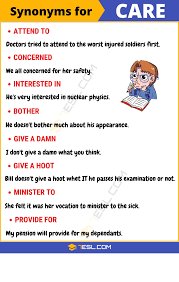 Another Word For Care 105 Synonyms For Care With Useful Examples 7esl Good Vocabulary Words English Vocabulary Words Learn English Words