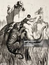 A tiger attacking an elephant, Albert ...