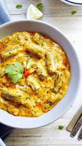 Dahi Bhindi Recipe Okra Simmered In A Spiced Tangy Yogurt Curry Recipe Okra Recipes Indian Food Recipes Vegetarian Yogurt Curry