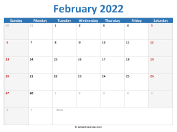 Download 2022 Printable Calendar February Word Version