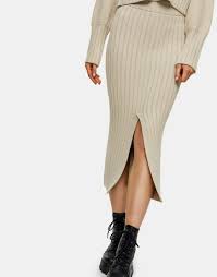 Maybe you would like to learn more about one of these? Topshop Center Split Knitted Skirt In Beige Brown In Nude Modesens