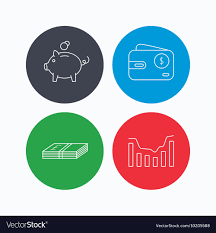 Piggy Bank Cash Money And Dynamics Chart Icons