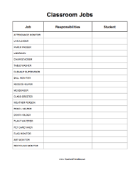 Classroom Jobs List