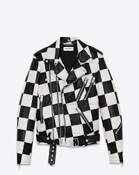 Black And White Checkered Leather Jacket Saint Laurent Kicksonfire Com Checkered Jacket Mens Zip Up Jackets Black Motorcycle Jacket