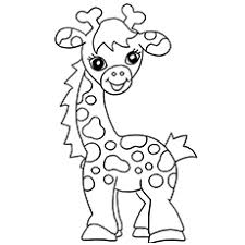 Little cute giraffe stands and smiles. Cartoon Baby Giraffe Coloring Pages