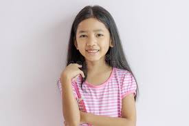 Children Wearing Pink Cross White Dresses And Long Black Hair Stock Photo Image Of Cute People 161844820