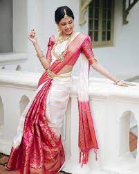 White Red Traditional Silk Wedding Saree Indian Bridal Sarees Indian Bridal Wear Bridal Sarees South Indian