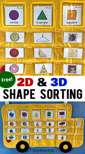 2d 3d shapes sorting cards apple to zebra pocket chart