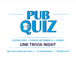 Also, see if you ca. Pub Quiz The Chicken Coop September 15 8 30pm Play Our Trivia Game 30 Questions In 1 Hour Form Teams Of Up To Five Peopl Pub Quiz Trivia Questions Quiz