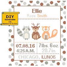 Whether baby is on the way or just arrived, share the love with friends and family. Cross Stitch Custom Pattern Baby Boy Girl Personalised Birth Announcement Birth Record Forest Friends Fox Racoon Deer Woodland Nursery Polka Sewing Fiber Craft Supplies Tools Kromasol Com