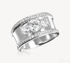 Wide Band 3 Stone Ring With Pave Trim Wide Band Engagement Ring Wide Band Diamond Rings Fashion Rings