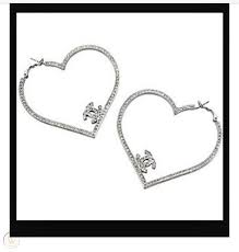 Chanel Classic Cc Logo Swarovski Crystal Heart Hoop Earrings 1833412977