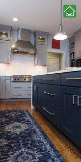 Navy Kitchen Island With Grey Cabinets Kitchen Design Kitchen Remodel Design Navy Kitchen