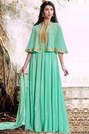 This aqua green dress is made for petite women who want to look naturally beautiful, and with a throwback to the 1960s at that. Buy Georgette Aqua Green Anarkali Gown With Lace Work Online Lstv02935 Andaaz Fashion