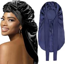 WOZUTUNT Bonnets for Black Women Braid Bonnet, Large Long Satin Bonnet for  Braids, Silk Bonnet with Stretchy Tie Band Sleep Cap Hair (Black&Dark  blue-2pcs) : Buy Online at Best Price in KSA -