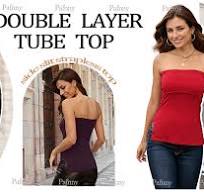 Pafnny 2 Packs Tube Tops for Women Double Lined Black White ...