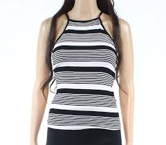 Details About Papermoon Womens Top Black White Size Large L Striped Crewneck Cami 32 283