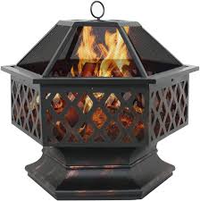 Fireplace, fire pit or fire bowl. Buy Lemy Hex Shaped Fire Pit Wood Burning Fireplace Firepit Bowl With Spark Screen Cover Patio Backyard Heater Steel 24 Online In Turkey B079jw58v4