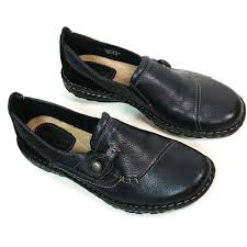 Earth Origins Ellen Womens 10 W Black Leather Slip On Loafer Flats Womens Fashion Shoes Leather Slip Ons Loafers
