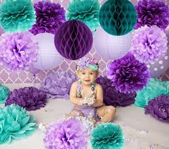 Mermaid Party Supplies 16pcs Mermaid Party Decorations Teal Purple Lavender Tissue Pom Pom Paper Lantens Honeycomb Ballls Frozen Theme Party Supplies Teal Mermaid Baby Shower Decorations Qian S Party Tissue Pom Poms Home