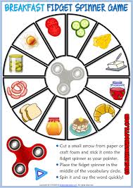 Breakfast Esl Printable Fidget Spinner Game For Kids Spinner Games Vocabulary Games For Kids English Games For Kids