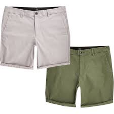 Khaki Slim Fit Chino Shorts 2 Pack River Island