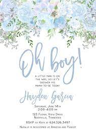 Oh Boy Baby Shower Invitation Light Blue Watercolor Flowers Etsy Boy Shower Invitations Baby Shower Invitations For Boys Baby Shower Invitations