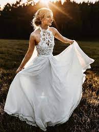 Strapless designs are some of the most popular dress styles that convey. Romantic A Line Halter Sleeveless Chiffon Beach Wedding Dress With Lace Top Wedding Dresses Beach Bridal Dresses Wedding Dress Trends