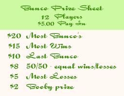 reference for bunco prizes i like a 10 or 20 buy in