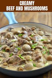 Creamy Beef And Mushrooms Is Easy To Make And Cooks In One Pan Loaded With Tender Beef And Ri Beef And Mushroom Recipe Creamy Mushroom Sauce Stuffed Mushrooms