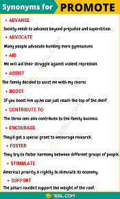 Promote Synonym List Of 95 Synonyms For Promote With Useful Examples 7 E S L Learn English Words English Vocabulary Words English Words