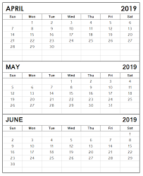 April May June 2019 3 Months Calendar Calendar April May Make A Calendar