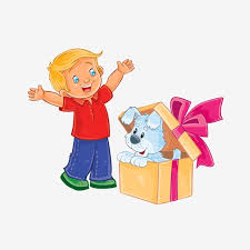 vector illustration of a little boy opened a gift box and saw a puppy sitting there print dog child children png and vector with transparent background for f vector illustration graphic
