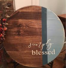 18 Inch Round Wood Sign Rustic Shabby Chic Wall Decor Distressed Blue Stain Simply Blessed Barn Wood Crafts Round Wood Sign Primitive Wood Crafts