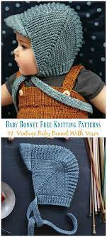 Vintage Baby Bonnet With Visor Knitting Free Pattern Baby Bonnet Hat Free Knitting Patterns Baby Hats Knitting Crochet Baby Hats Crochet Baby