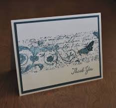 Stampin Up Postcard Inspired Very Vintage Wheel Thank You Card Uses Midnight Muse Ink And Watercolored Butterfly S Butterfly Cards Stamped Cards Card Sketches